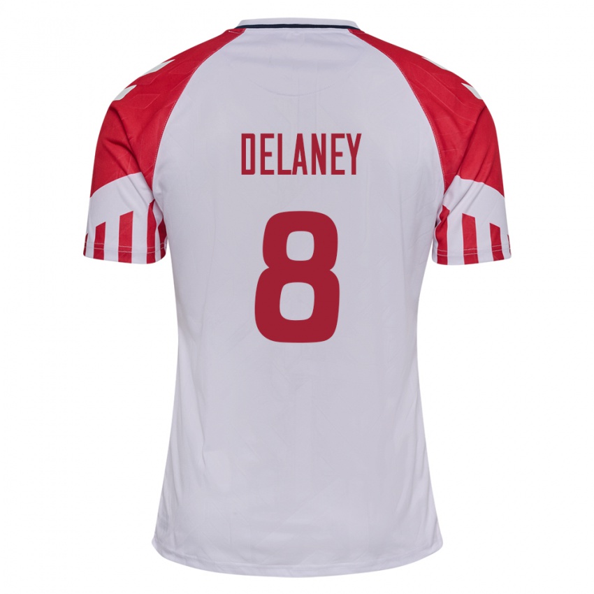 Kinder Dänische Thomas Delaney #8 Weiß Auswärtstrikot Trikot 24-26 T-Shirt Belgien