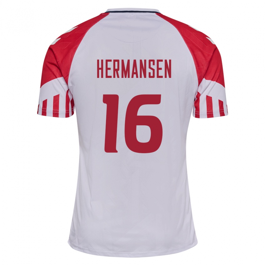 Kinder Dänische Mads Hermansen #16 Weiß Auswärtstrikot Trikot 24-26 T-Shirt Belgien