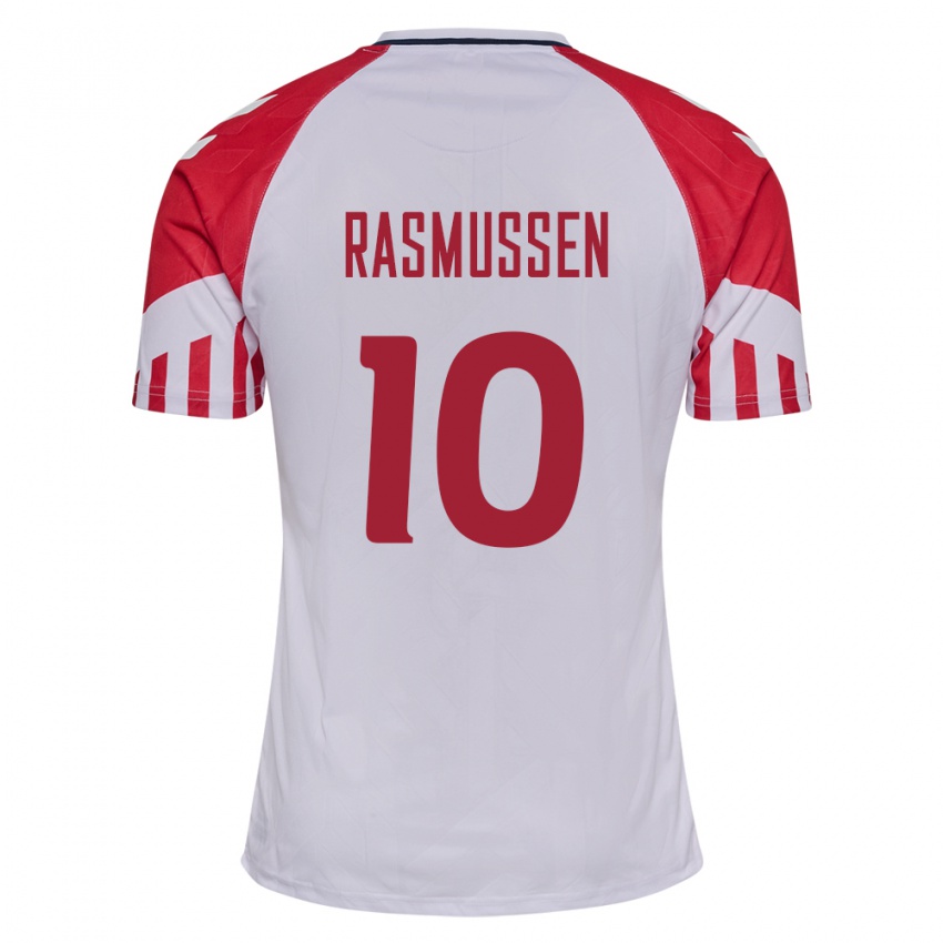 Kinder Dänische Christian Rasmussen #10 Weiß Auswärtstrikot Trikot 24-26 T-Shirt Belgien