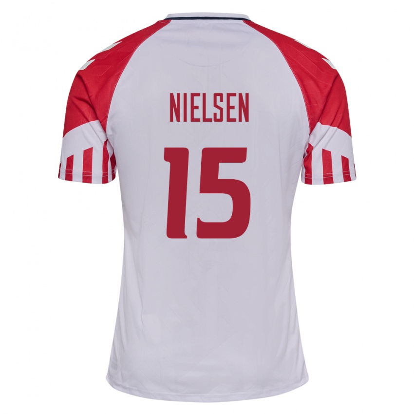 Kinder Dänische Villads Nielsen #15 Weiß Auswärtstrikot Trikot 24-26 T-Shirt Belgien