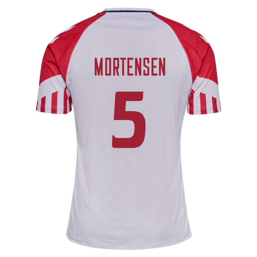 Kinder Dänische Gustav Mortensen #5 Weiß Auswärtstrikot Trikot 24-26 T-Shirt Belgien