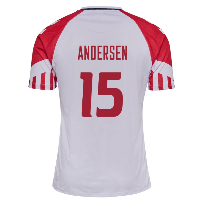Kinder Dänische Jacob Andersen #15 Weiß Auswärtstrikot Trikot 24-26 T-Shirt Belgien