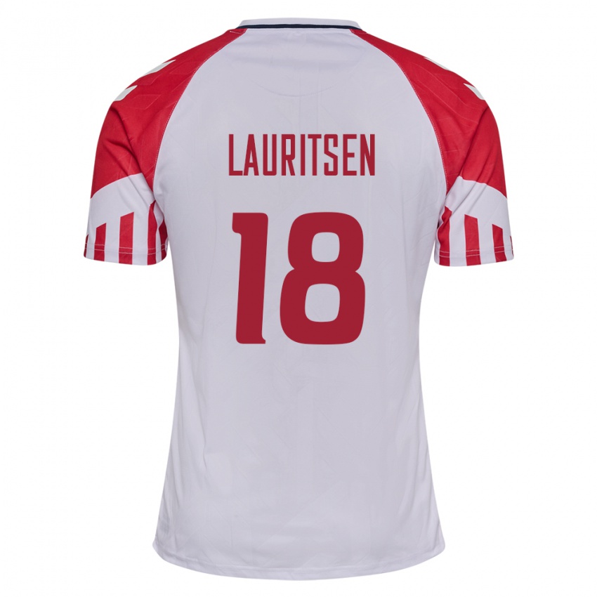 Kinder Dänische Tobias Lauritsen #18 Weiß Auswärtstrikot Trikot 24-26 T-Shirt Belgien