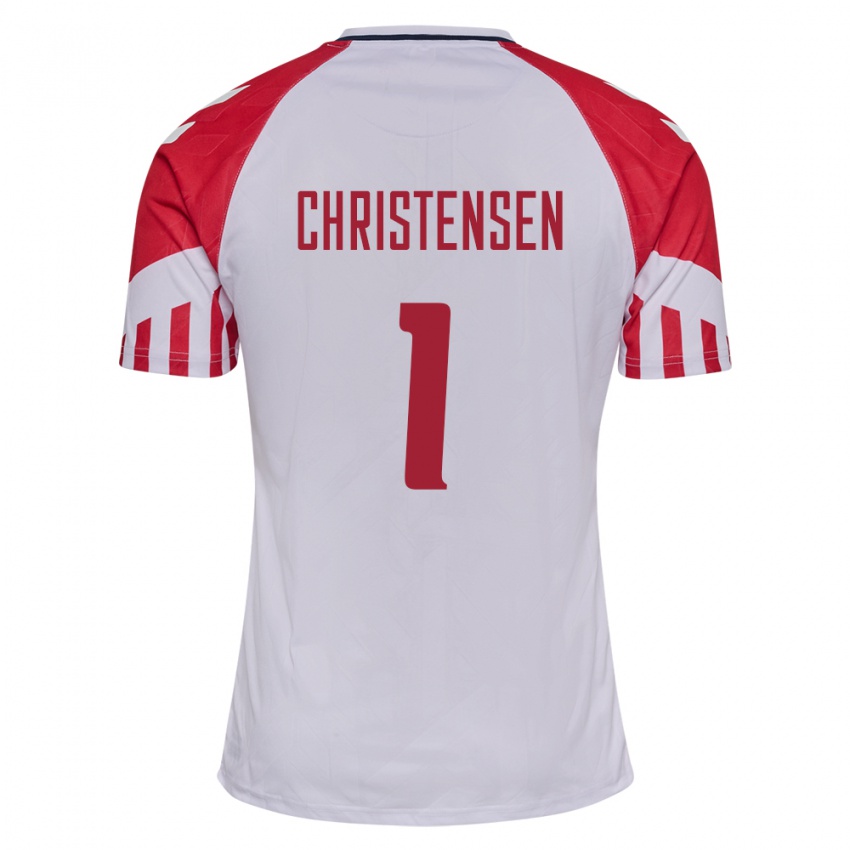 Kinder Dänische Lene Christensen #1 Weiß Auswärtstrikot Trikot 24-26 T-Shirt Belgien