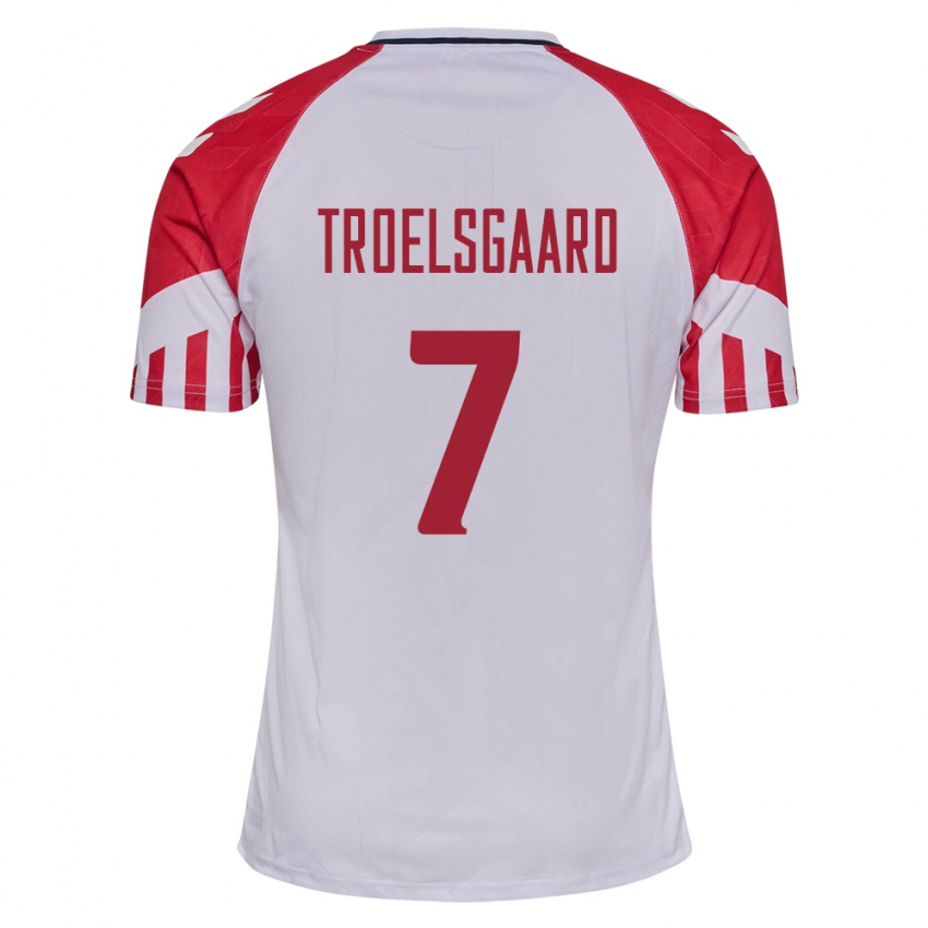 Kinder Dänische Sanne Troelsgaard #7 Weiß Auswärtstrikot Trikot 24-26 T-Shirt Belgien