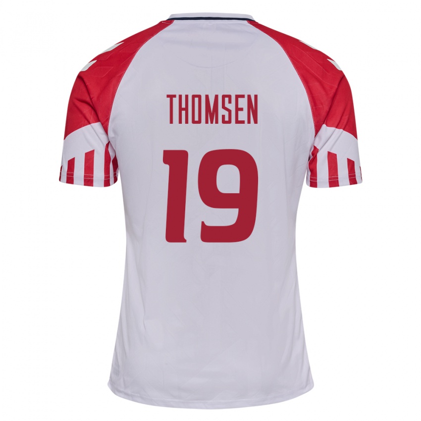 Kinder Dänische Janni Thomsen #19 Weiß Auswärtstrikot Trikot 24-26 T-Shirt Belgien