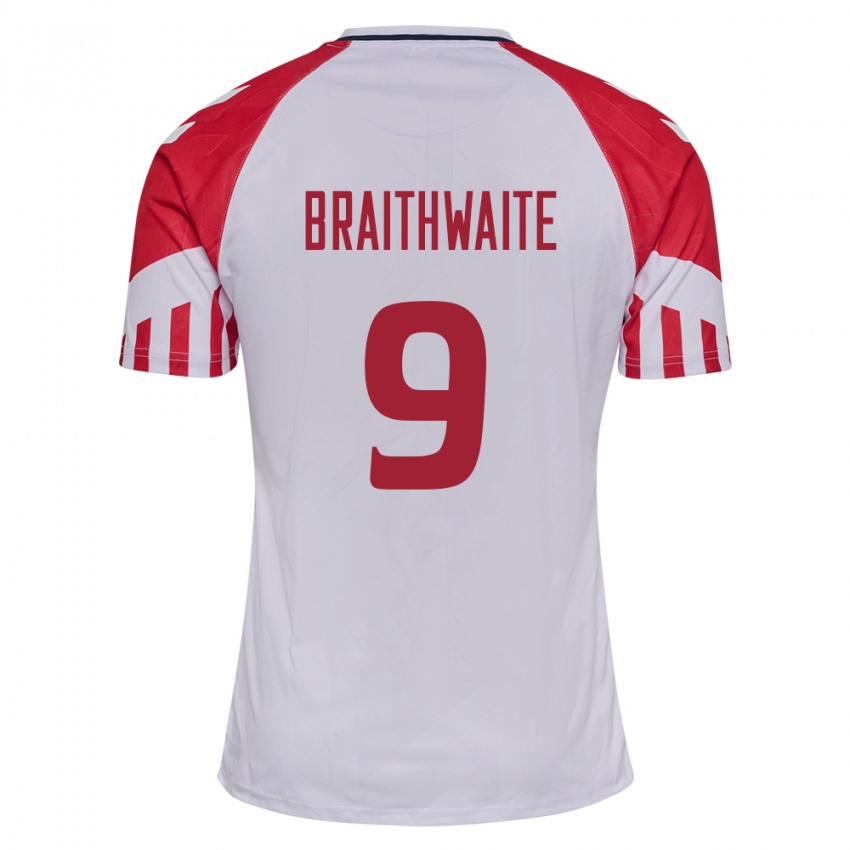 Kinder Dänische Martin Braithwaite #9 Weiß Auswärtstrikot Trikot 24-26 T-Shirt Belgien