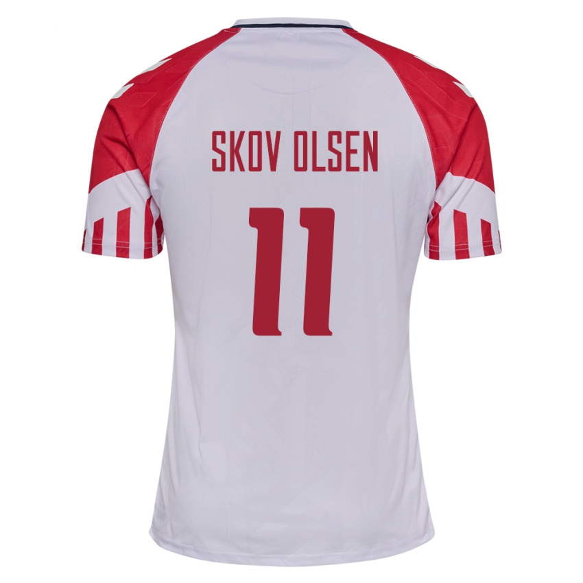 Kinder Dänische Andreas Skov Olsen #11 Weiß Auswärtstrikot Trikot 24-26 T-Shirt Belgien