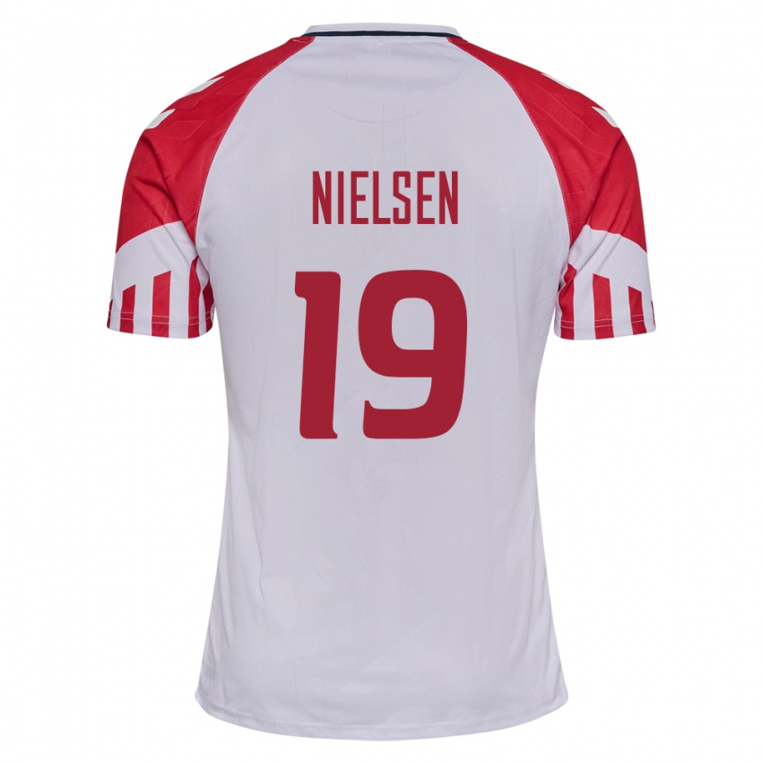 Kinder Dänische Casper Nielsen #19 Weiß Auswärtstrikot Trikot 24-26 T-Shirt Belgien