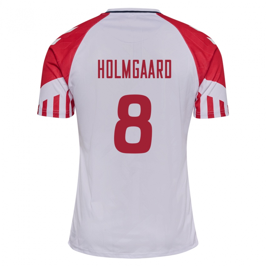 Kinder Dänische Sara Holmgaard #8 Weiß Auswärtstrikot Trikot 24-26 T-Shirt Belgien
