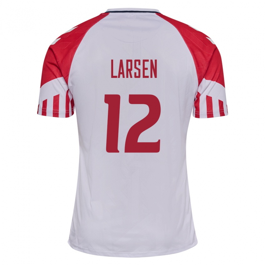 Kinder Dänische Stine Larsen #12 Weiß Auswärtstrikot Trikot 24-26 T-Shirt Belgien