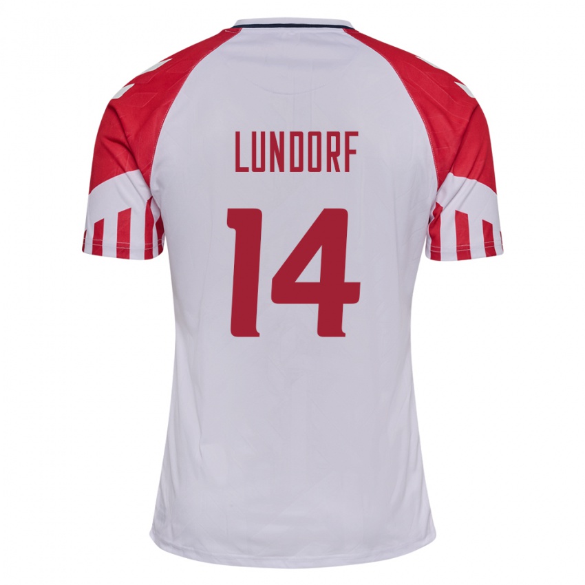 Kinder Dänische Matilde Lundorf #14 Weiß Auswärtstrikot Trikot 24-26 T-Shirt Belgien