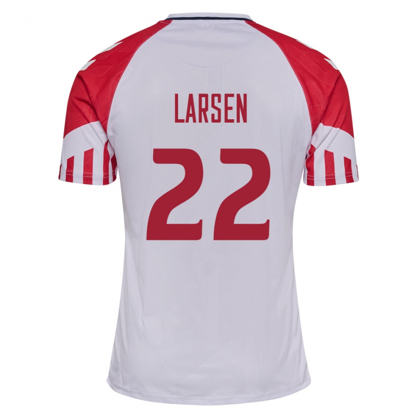 Kinder Dänische Kathrine Larsen #22 Weiß Auswärtstrikot Trikot 24-26 T-Shirt Belgien