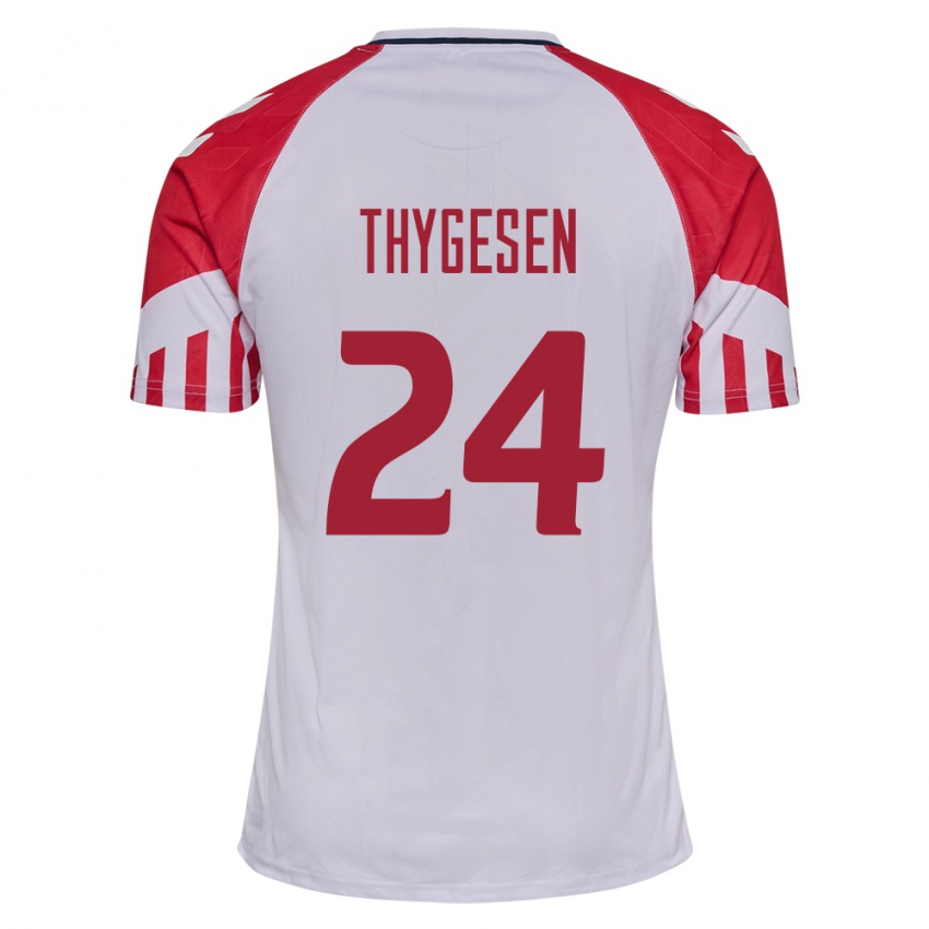 Kinder Dänische Sarah Thygesen #24 Weiß Auswärtstrikot Trikot 24-26 T-Shirt Belgien