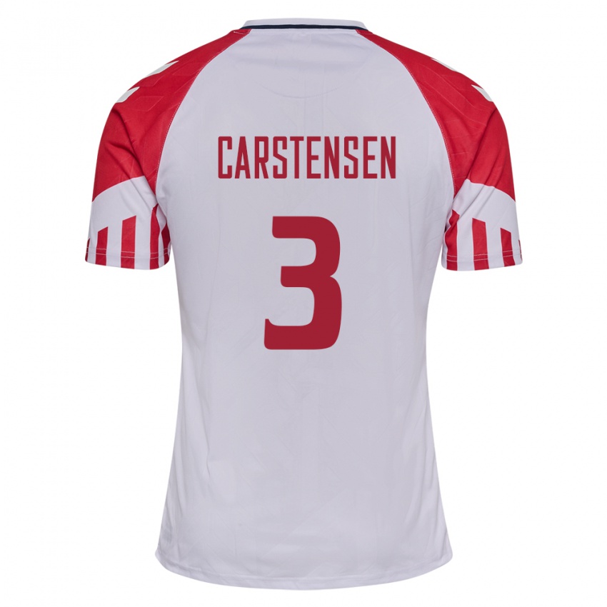 Kinder Dänische Rasmus Carstensen #3 Weiß Auswärtstrikot Trikot 24-26 T-Shirt Belgien