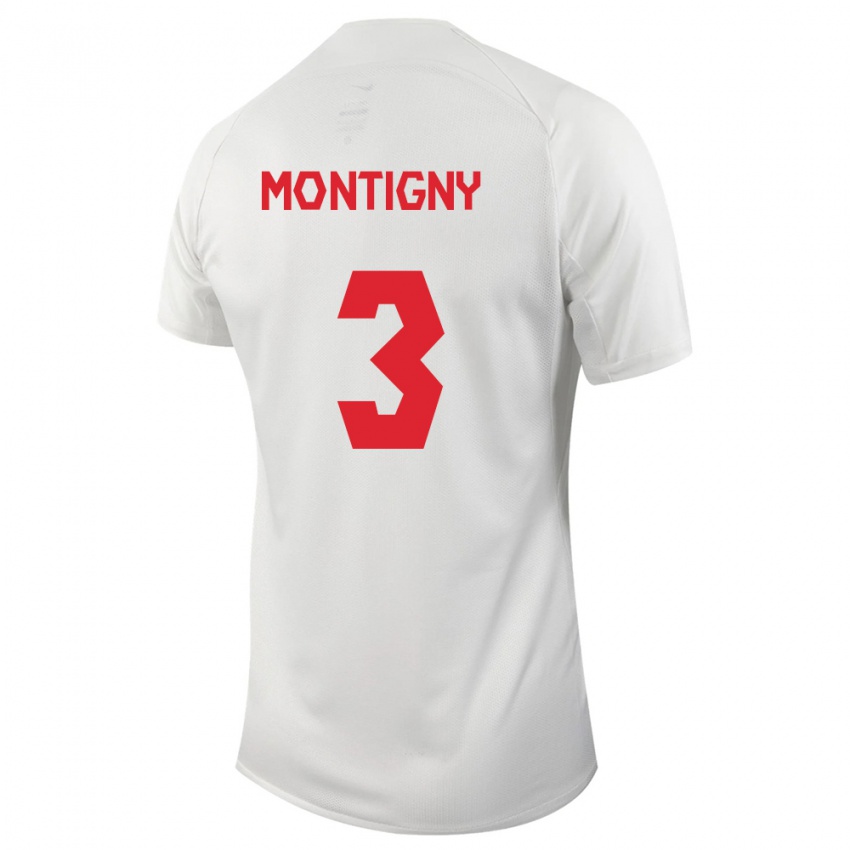 Kinder Kanadische Gaël De Montigny #3 Weiß Auswärtstrikot Trikot 24-26 T-Shirt Belgien