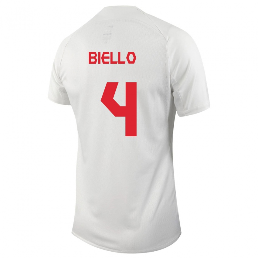 Kinder Kanadische Alessandro Biello #4 Weiß Auswärtstrikot Trikot 24-26 T-Shirt Belgien