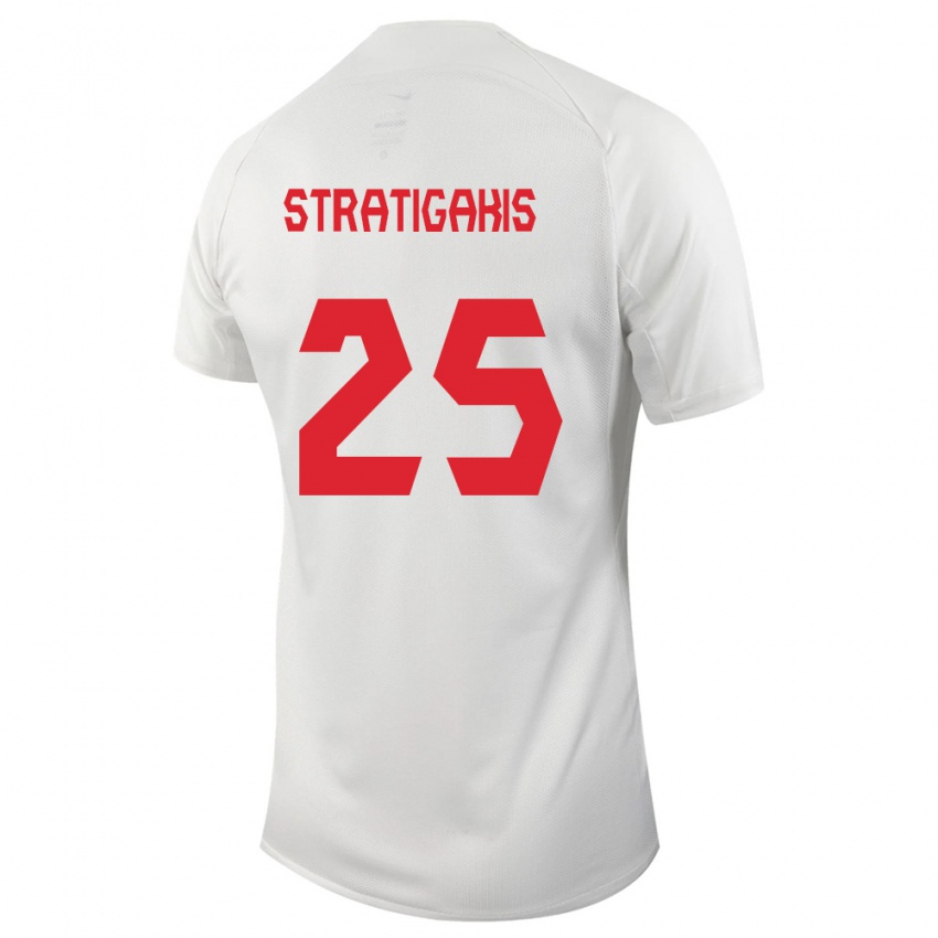 Kinder Kanadische Sarah Stratigakis #25 Weiß Auswärtstrikot Trikot 24-26 T-Shirt Belgien