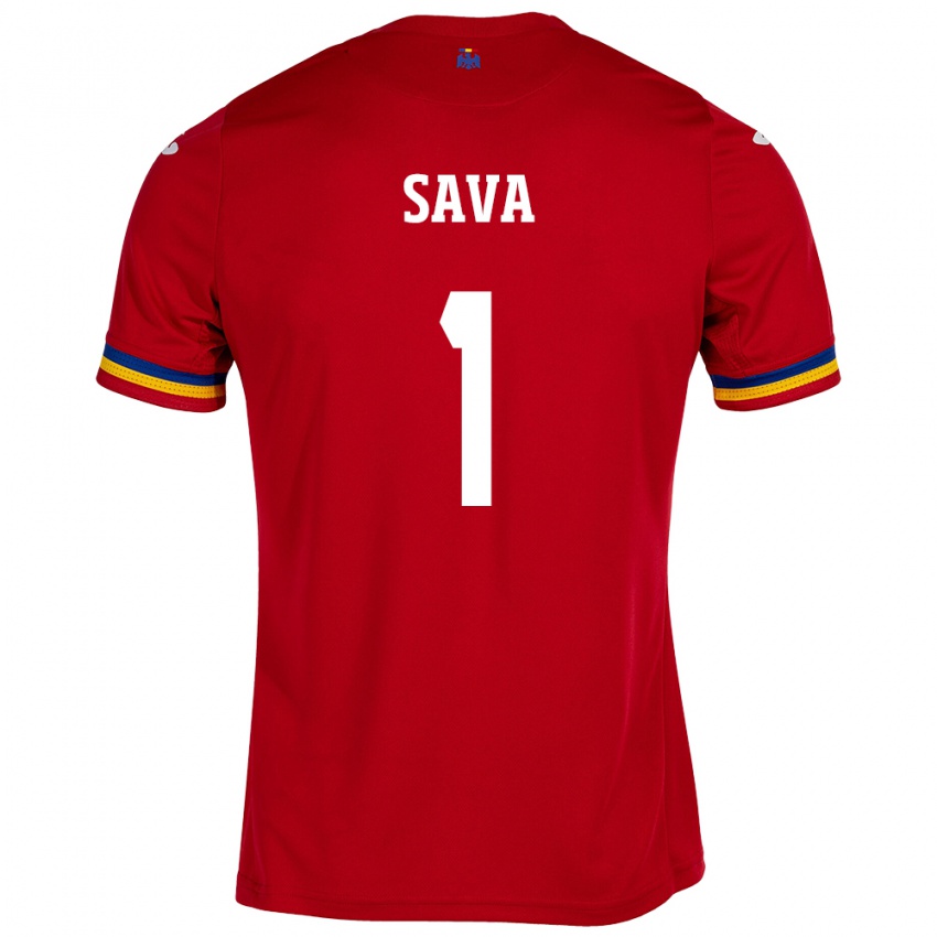 Enfant Maillot Roumanie Răzvan Sava #1 Rouge Tenues Extérieur 24-26 T-Shirt Belgique