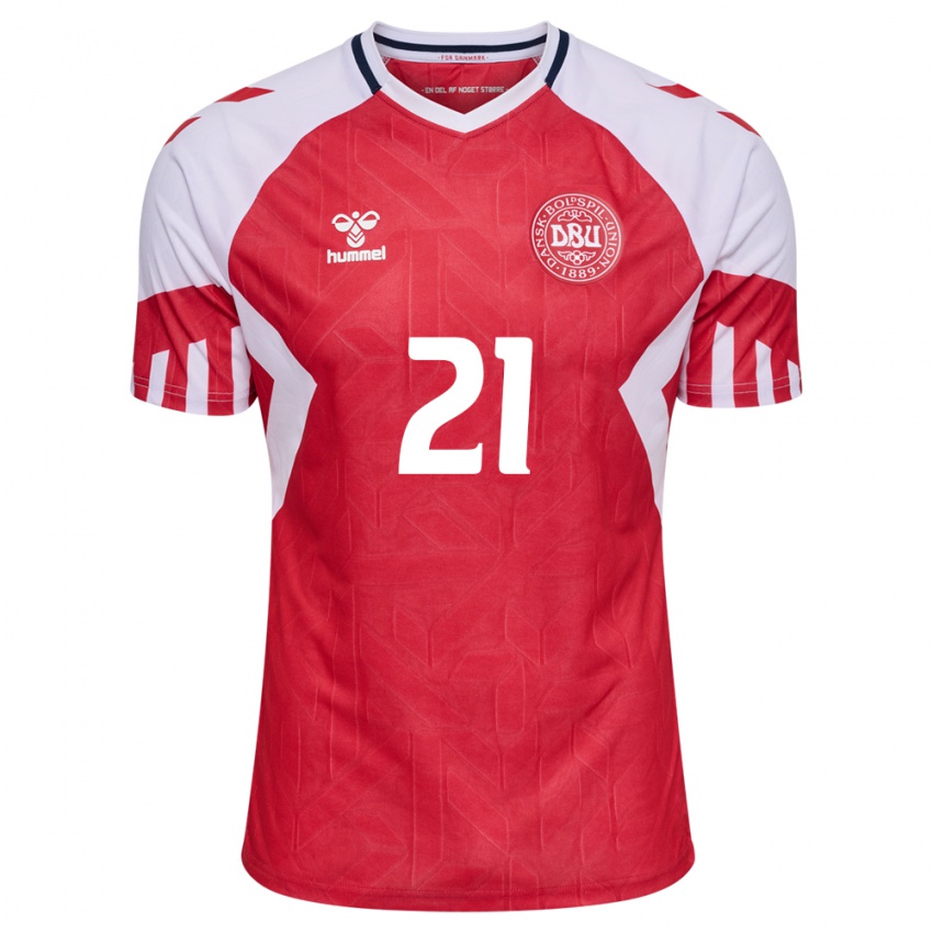 Herren Dänische Anders Dreyer #21 Rot Heimtrikot Trikot 24-26 T-Shirt Belgien