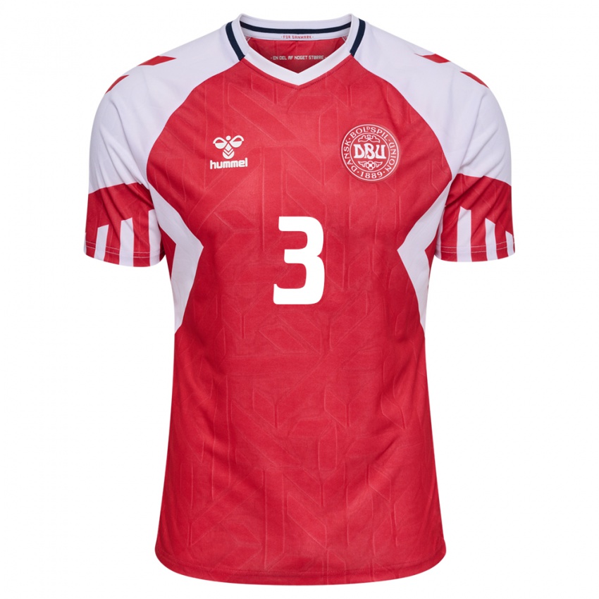 Herren Dänische Victor Nelsson #3 Rot Heimtrikot Trikot 24-26 T-Shirt Belgien