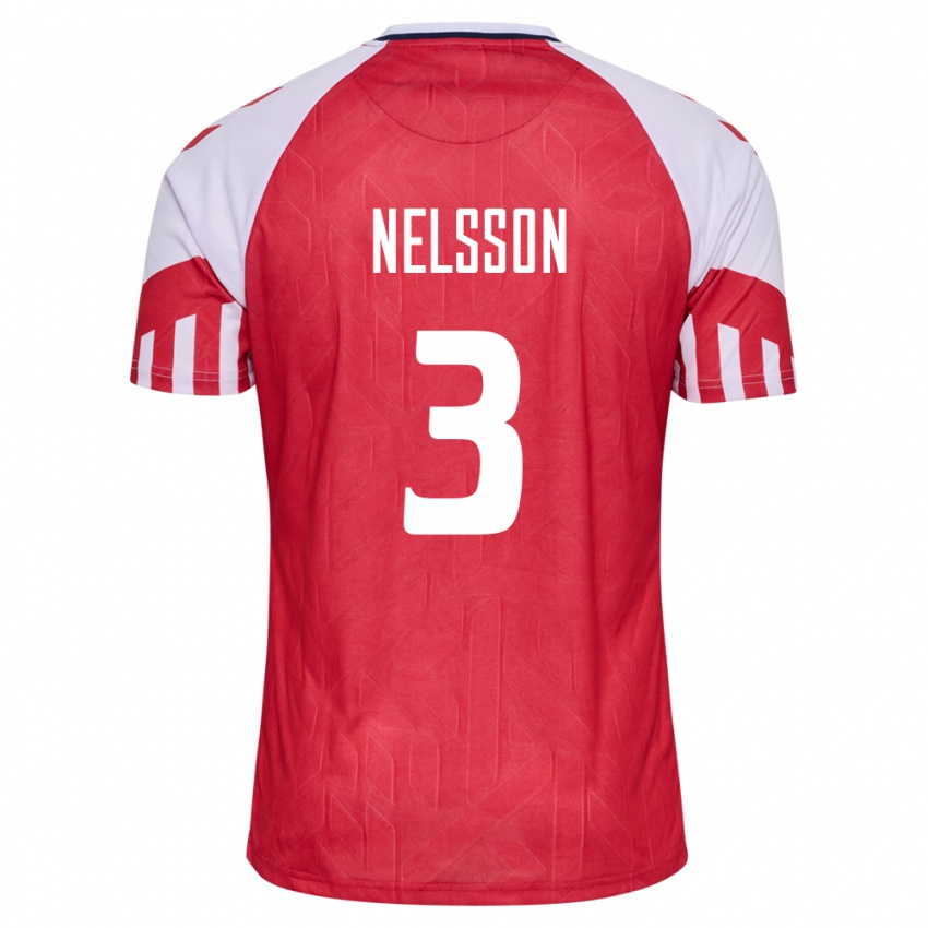 Herren Dänische Victor Nelsson #3 Rot Heimtrikot Trikot 24-26 T-Shirt Belgien