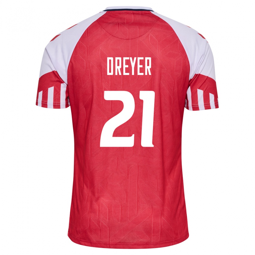Herren Dänische Anders Dreyer #21 Rot Heimtrikot Trikot 24-26 T-Shirt Belgien