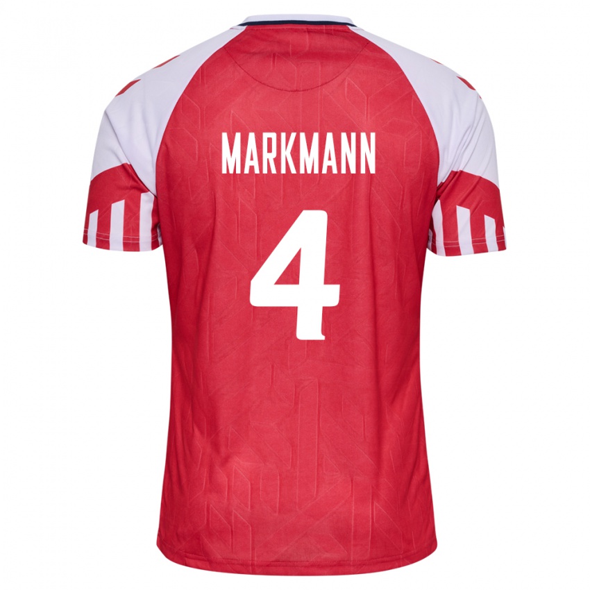Herren Dänische Noah Markmann #4 Rot Heimtrikot Trikot 24-26 T-Shirt Belgien
