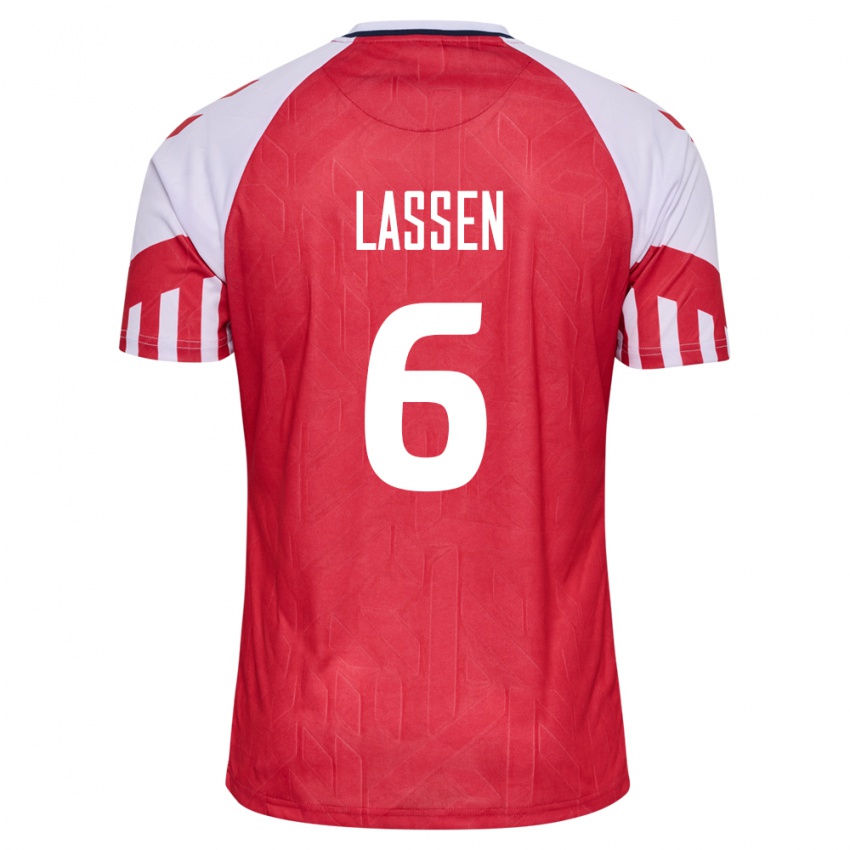 Herren Dänische Noah Lassen #6 Rot Heimtrikot Trikot 24-26 T-Shirt Belgien