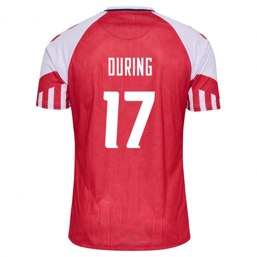 Herren Dänische Rasmus Düring #17 Rot Heimtrikot Trikot 24-26 T-Shirt Belgien