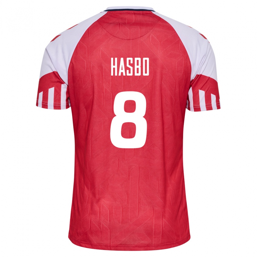 Herren Dänische Josefine Hasbo #8 Rot Heimtrikot Trikot 24-26 T-Shirt Belgien
