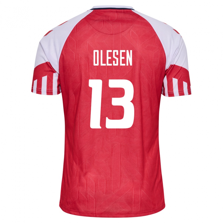 Herren Dänische Karoline Olesen #13 Rot Heimtrikot Trikot 24-26 T-Shirt Belgien