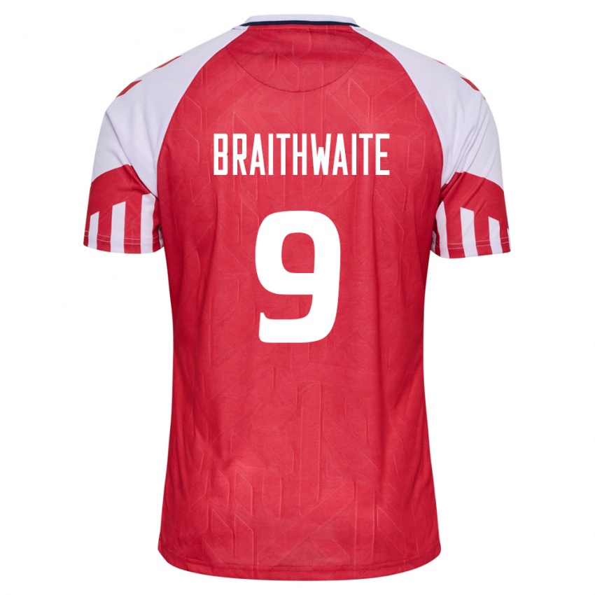 Herren Dänische Martin Braithwaite #9 Rot Heimtrikot Trikot 24-26 T-Shirt Belgien