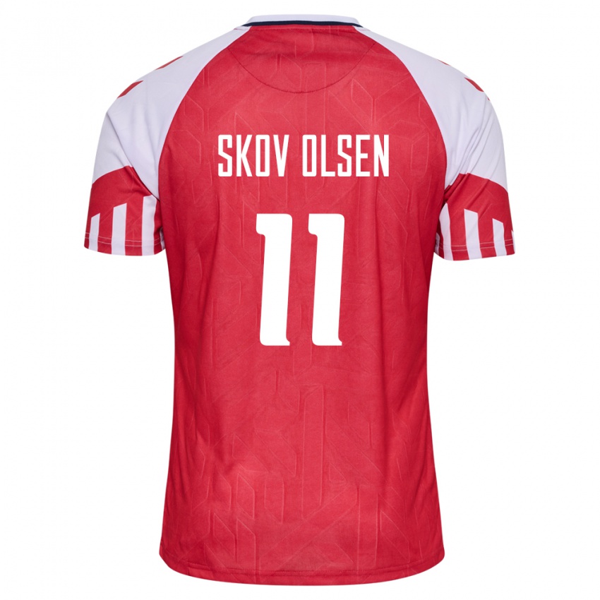 Herren Dänische Andreas Skov Olsen #11 Rot Heimtrikot Trikot 24-26 T-Shirt Belgien