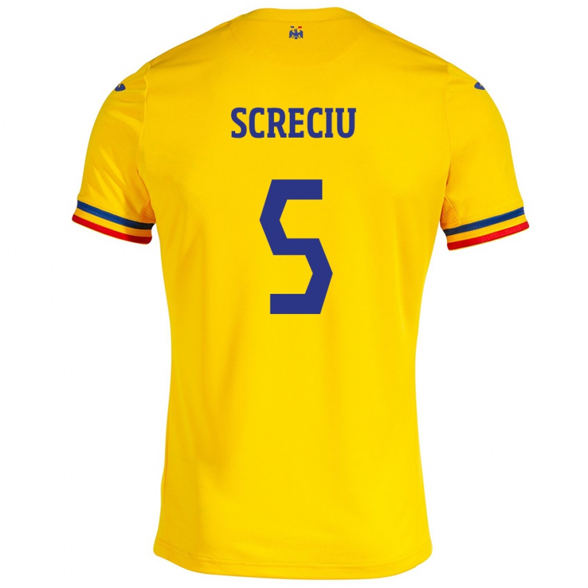 Heren Roemenië Vladimir Screciu #5 Geel Thuisshirt Thuistenue 24-26 T-Shirt België