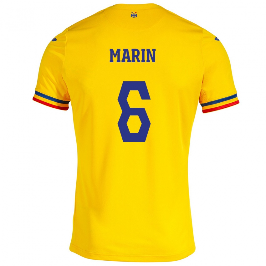 Herren Rumänische Marius Marin #6 Gelb Heimtrikot Trikot 24-26 T-Shirt Belgien