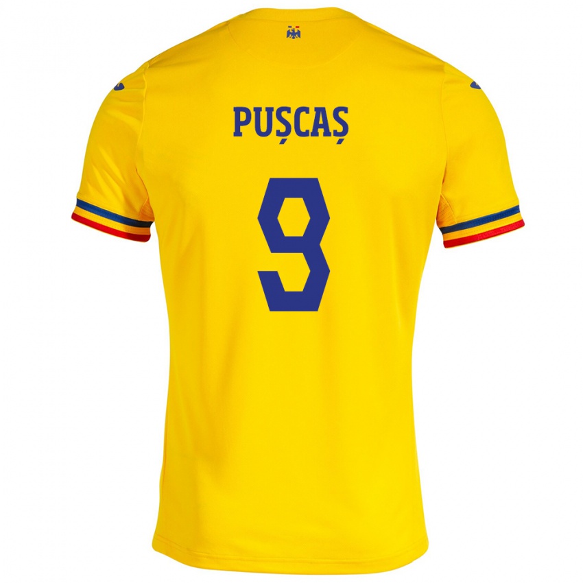 Herren Rumänische George Pușcaș #9 Gelb Heimtrikot Trikot 24-26 T-Shirt Belgien