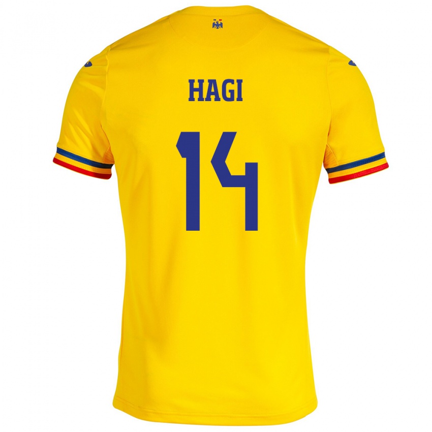 Herren Rumänische Ianis Hagi #14 Gelb Heimtrikot Trikot 24-26 T-Shirt Belgien