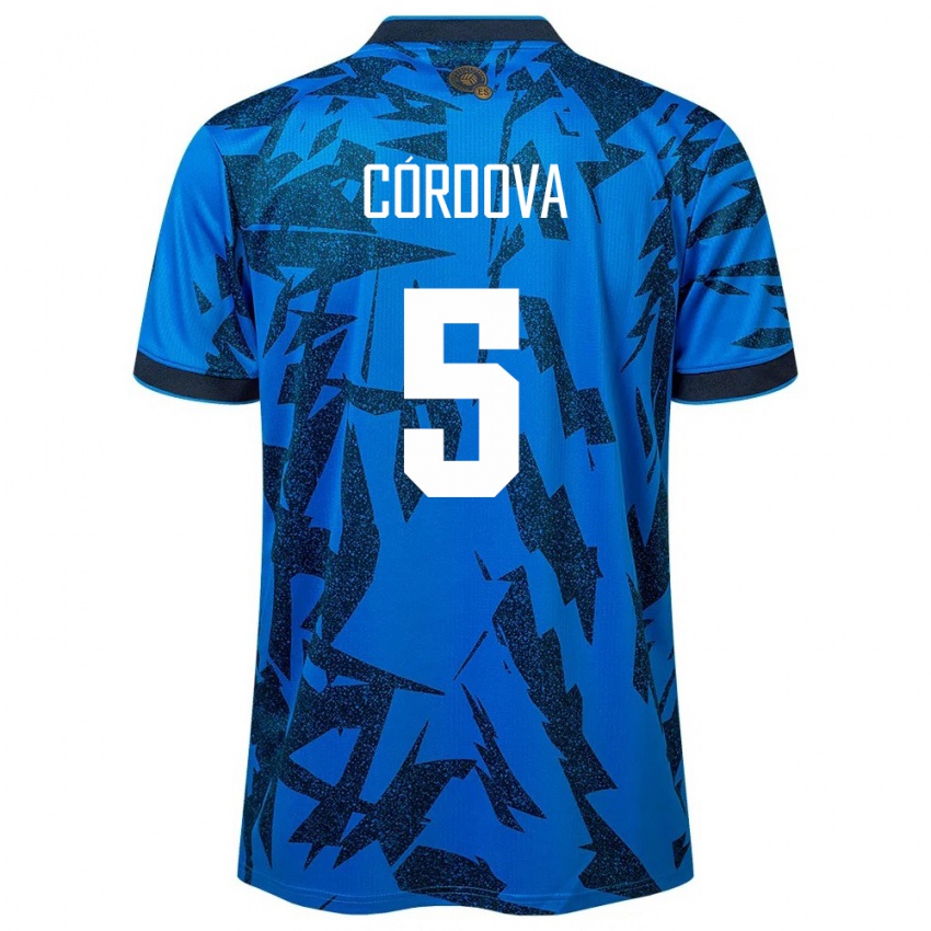 Herren El Salvador Edwin Córdova #5 Blau Heimtrikot Trikot 24-26 T-Shirt Belgien