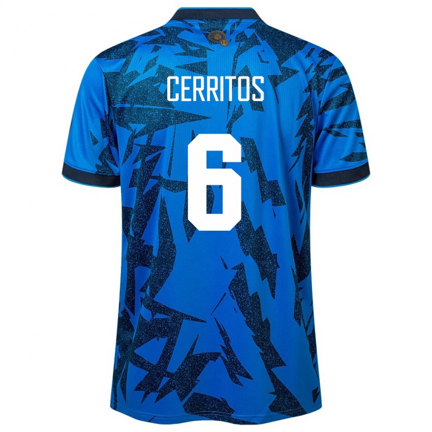 Homme Maillot Salvador Mauricio Cerritos #6 Bleu Tenues Domicile 24-26 T-Shirt Belgique