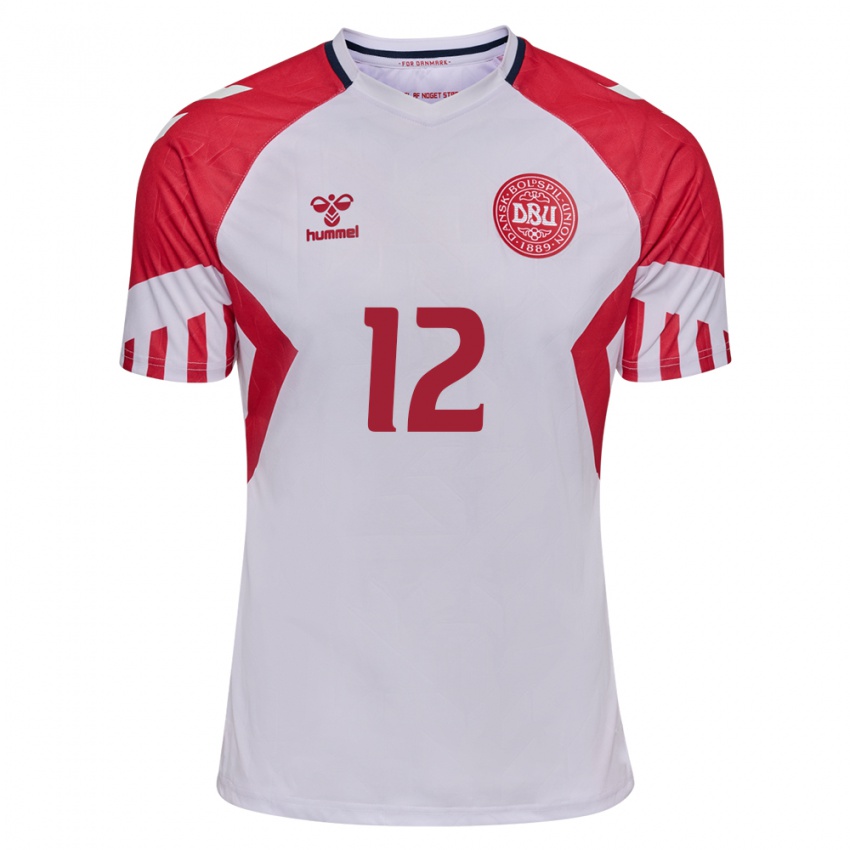 Herren Dänische Stine Larsen #12 Weiß Auswärtstrikot Trikot 24-26 T-Shirt Belgien
