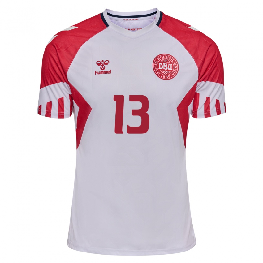 Herren Dänische Sofie Junge #13 Weiß Auswärtstrikot Trikot 24-26 T-Shirt Belgien