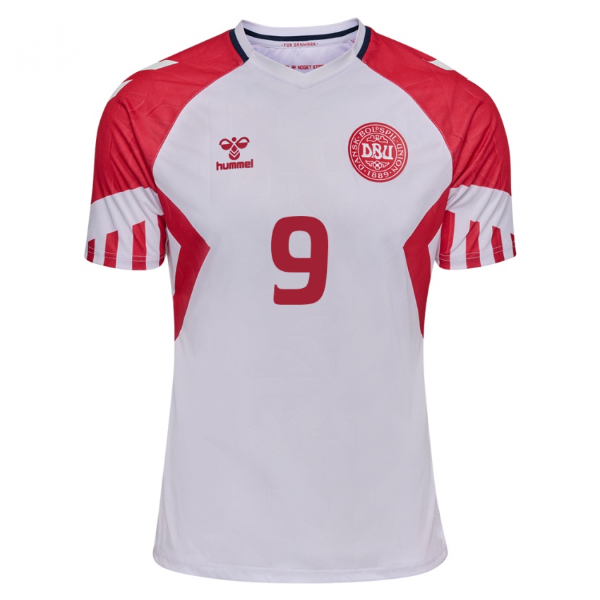 Herren Dänische Nadia Nadim #9 Weiß Auswärtstrikot Trikot 24-26 T-Shirt Belgien