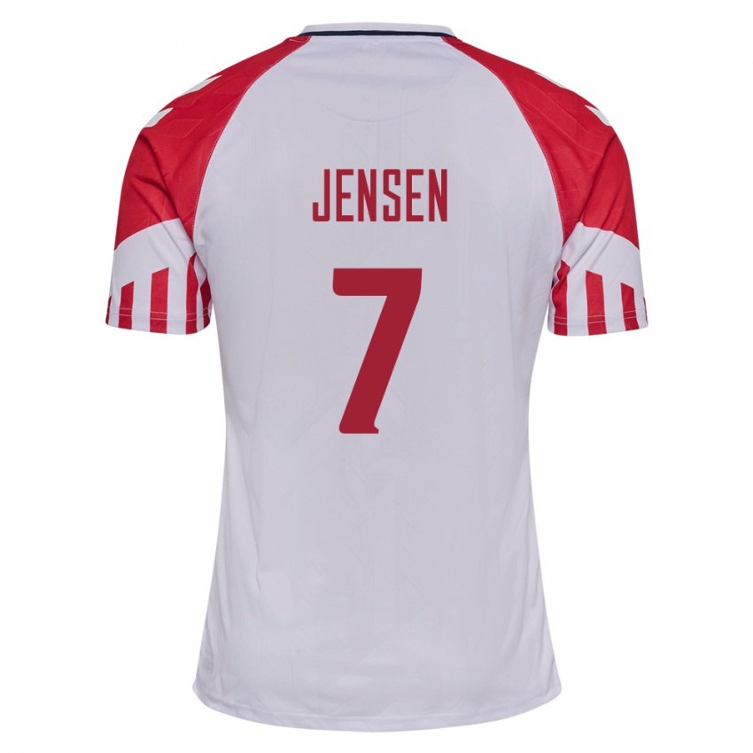 Herren Dänische Mathias Jensen #7 Weiß Auswärtstrikot Trikot 24-26 T-Shirt Belgien