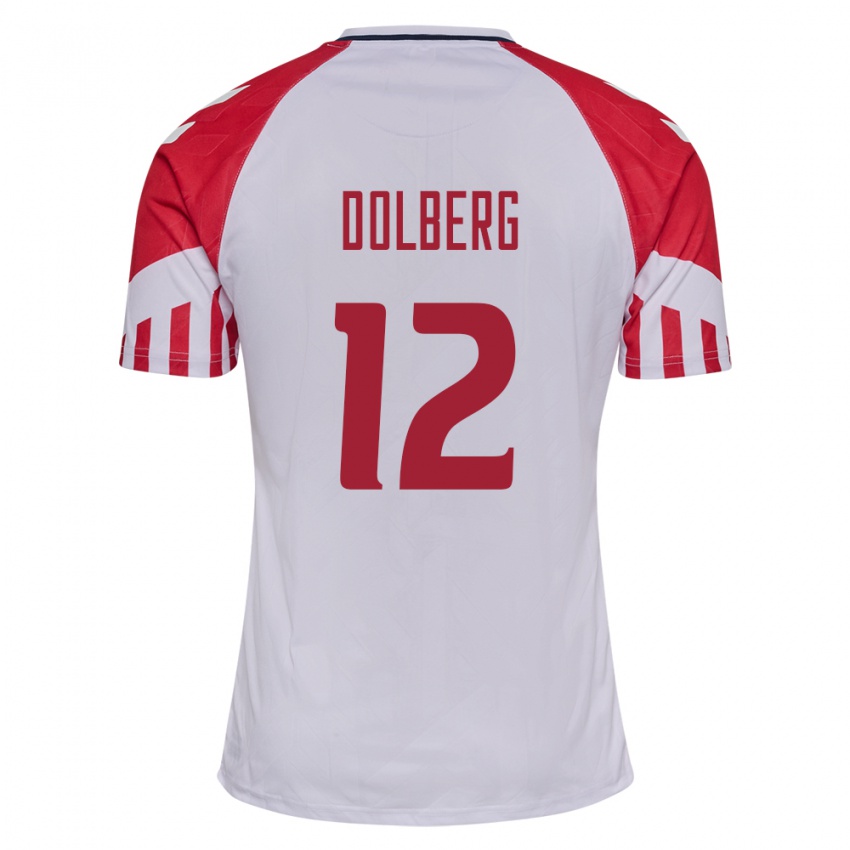 Herren Dänische Kasper Dolberg #12 Weiß Auswärtstrikot Trikot 24-26 T-Shirt Belgien