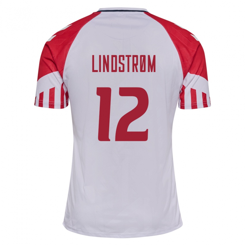 Herren Dänische Jesper Lindstrom #12 Weiß Auswärtstrikot Trikot 24-26 T-Shirt Belgien