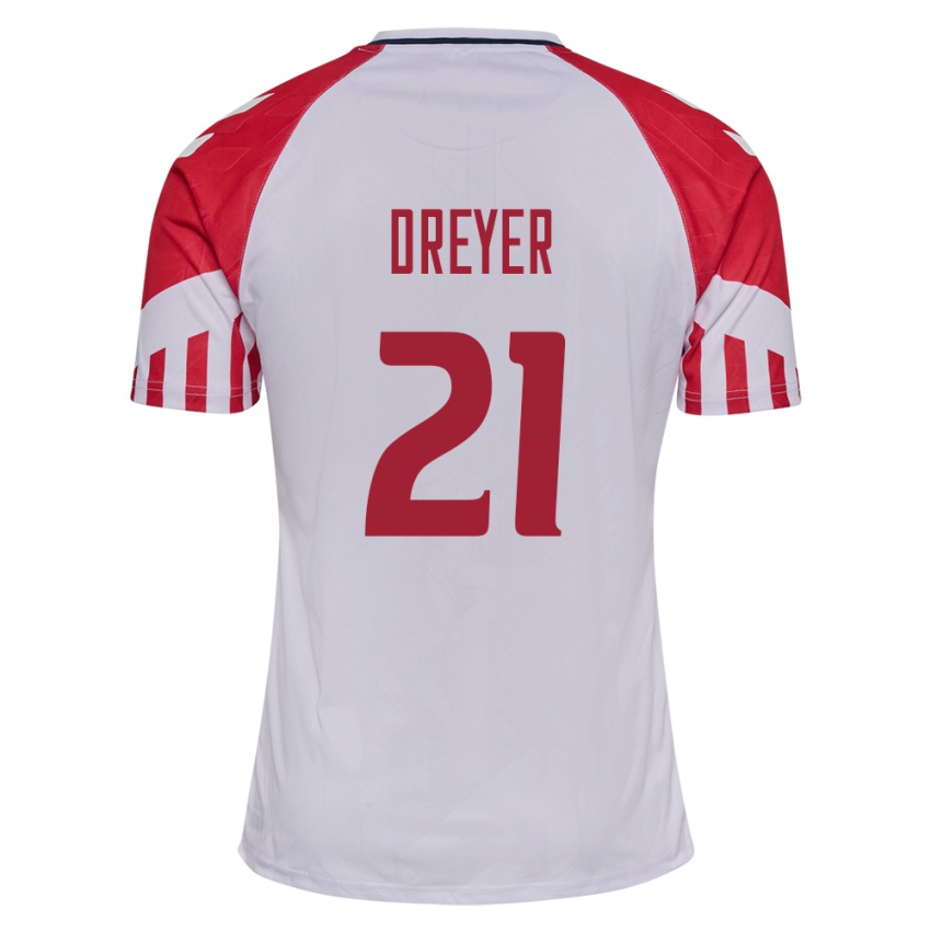 Herren Dänische Anders Dreyer #21 Weiß Auswärtstrikot Trikot 24-26 T-Shirt Belgien