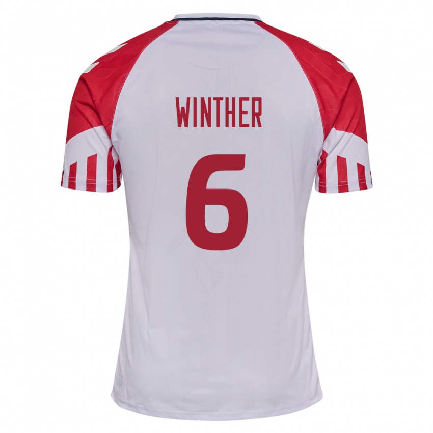 Herren Dänische Casper Winther #6 Weiß Auswärtstrikot Trikot 24-26 T-Shirt Belgien