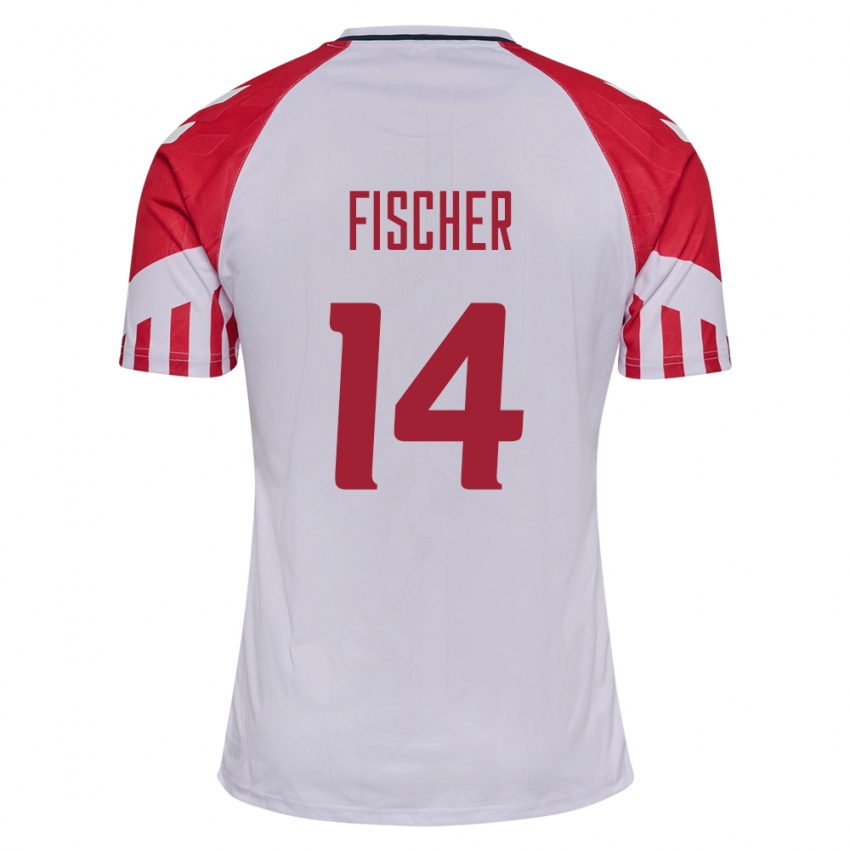 Herren Dänische Mikkel Fischer #14 Weiß Auswärtstrikot Trikot 24-26 T-Shirt Belgien
