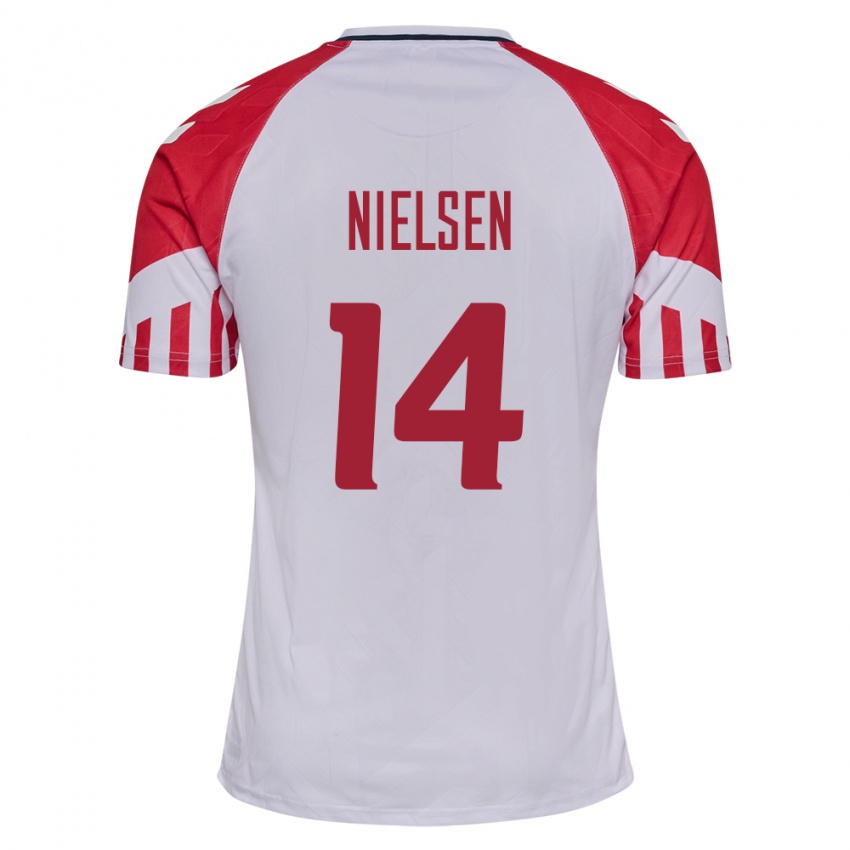 Herren Dänische Julius Nielsen #14 Weiß Auswärtstrikot Trikot 24-26 T-Shirt Belgien